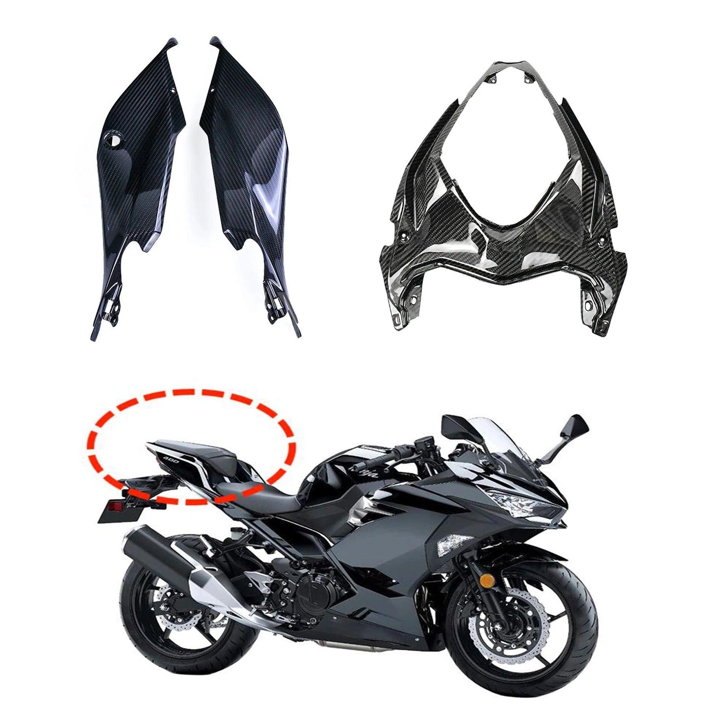 Carbon Fiber Motorcycle Rear Seat Side Fairing Cowl Panel Fit For KAWASAKI EX400 Ninja 400 Ninja400 Z400 2018 - 2023 Accessories HXLMOTOR