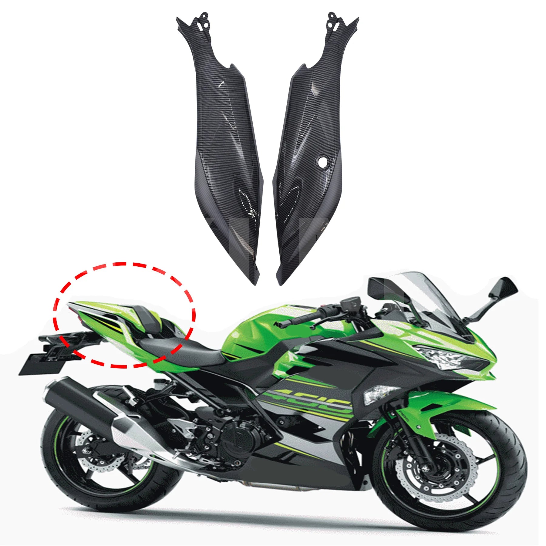 For KAWASAKI Ninja 400 2018 Carbon Fiber Rear Seat Side Panel Full Dry Carbon Fiber Motorcycle Fairing Modification Accessories HXLMOTOR